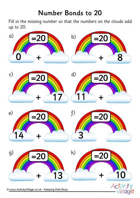 Rainbow Number Bonds Worksheet To 20 Number Bonds Worksheets
