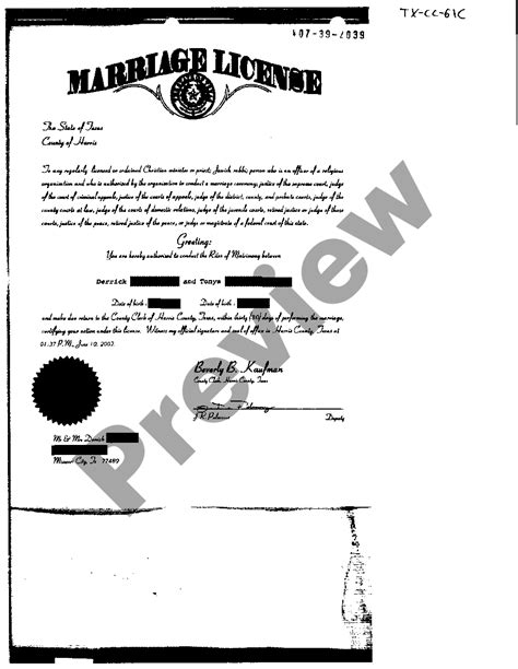 Harris Texas Marriage License Copy Blank Texas Marriage License Us Legal Forms