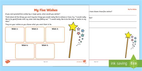 My Five Wishes Worksheet Worksheet Teacher Made Twinkl