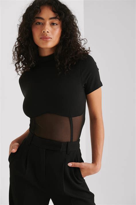 Cropped Mesh Detail Top Black Na Kd