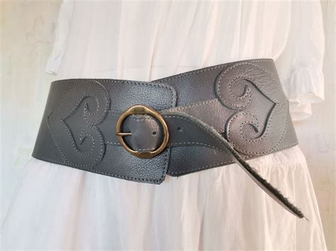 Retro Womens Dress Waist Belt Genuine Gray Leather 39 Etsy