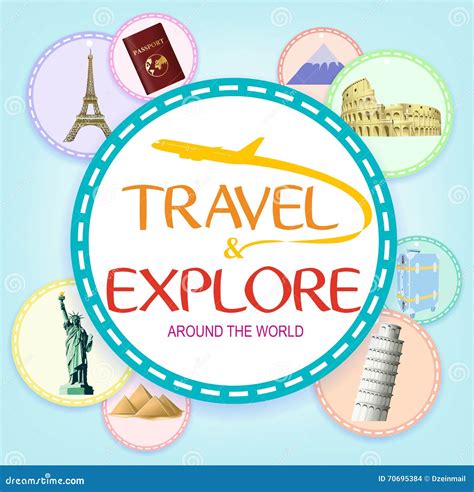 Travel And Explore Around The World In Circles Stock Vector