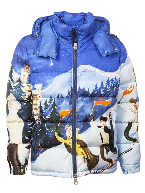 Moncler Brethil Ski Scene Print Quilted Down Jacket In Multicolor