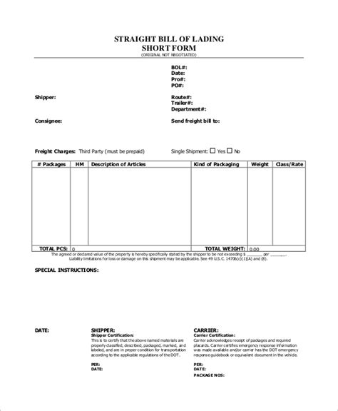 Free 8 Sample Bill Of Lading Forms In Ms Word Pdf