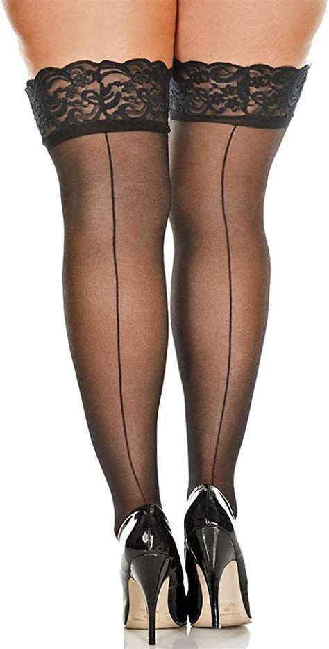 lacy line sexy plus size stay up thigh high stockings with silicone lace top and backseam plus