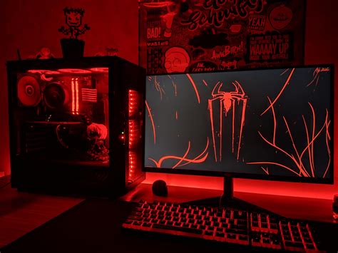 All Red Setup Gaming Room Setup Computer Gaming Room Game Room