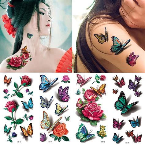 Tanio 3d Motyl Tatuaże Naklejki Dla Kobiety Tymczasowy Tatuaż Ozdoba Na Sklep