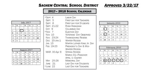 Sachem Approves 2017 2018 District Calendar Sachem Report