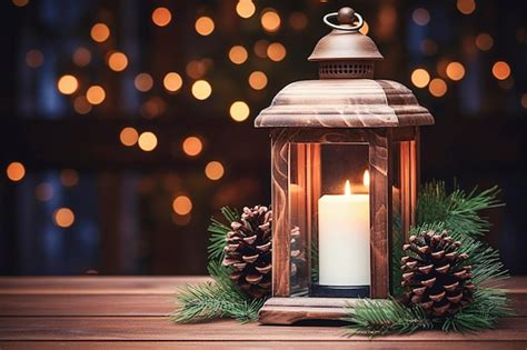 Premium Ai Image Ai Generative Christmas Lantern With A Candle And