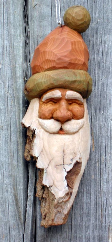 Santa Ornament Wood Carving Hand Carved Original Cottonwood Etsy