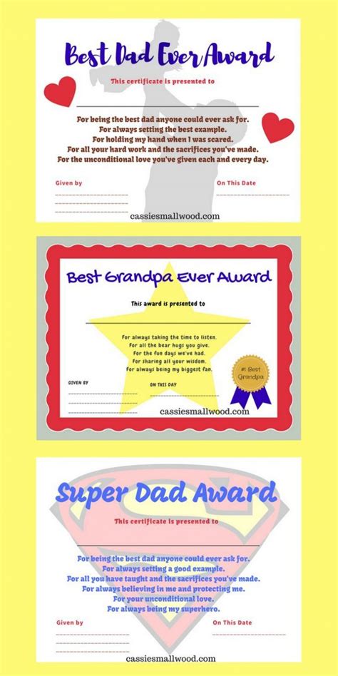 Printable Fathers Day Certificates Of Appreciation Ts For Dad