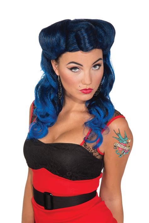 Retro Rock Pin Up Girl Maxine Costume Wig Adult Blue One Size