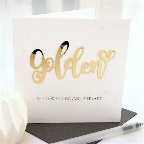 From personalised planters to bespoke metal prints, our heartfelt 10th wedding anniversary ideas will help you celebrate a decade of love in a truly romantic fashion (if this isn't the time to get a little soppy, we don't know when is). 50th Golden Wedding Anniversary Card By The Hummingbird Card Company | notonthehighstreet.com