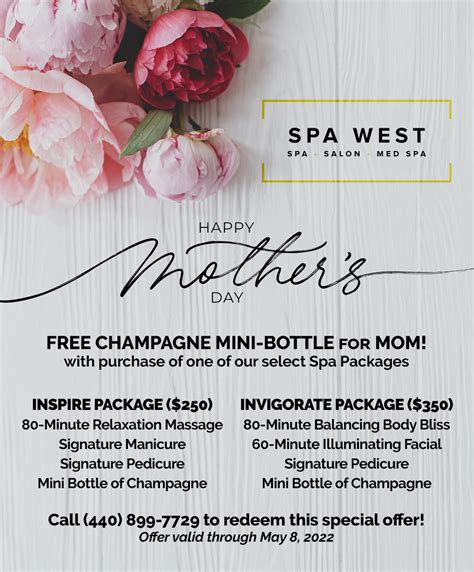 Free Champagne With Select Spa Packages For Mothers Day Spa West