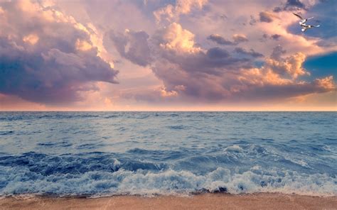 Download Wallpapers Coast Seascape Sunset Sea Evening Waves