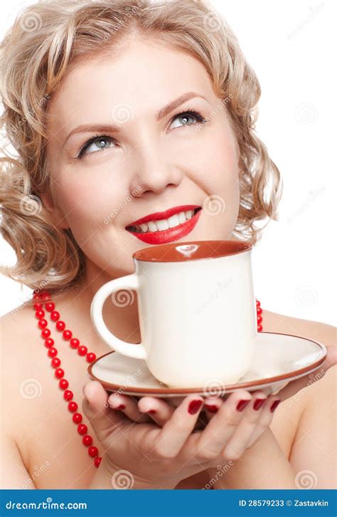 Blonde Frau Mit Cup Stockbild Bild Von Baumuster Maniküre 28579233