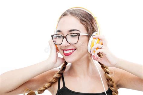 Girl Listening To Music With Headphones Stock Photo Image Of