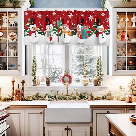 Christmas Snowman Valances Curtain For Kitchen Cafe Winter