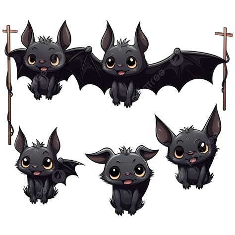 Collection Of Cartoon Halloween Bat Hanging Upside Down On A Branch Scary Face Halloween