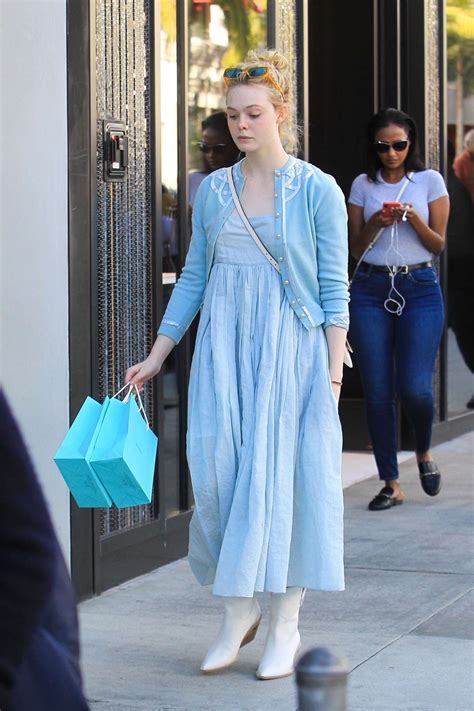 Elle Fanning In Blue Dress Shopping On Rodeo Drive 04 Gotceleb