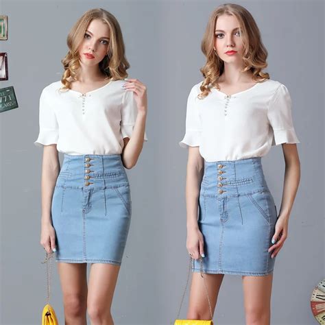 Plus Size High Waist Denim Skirts Womens 2018 Summer Style Short Mini Jeans Skirt Button Casual