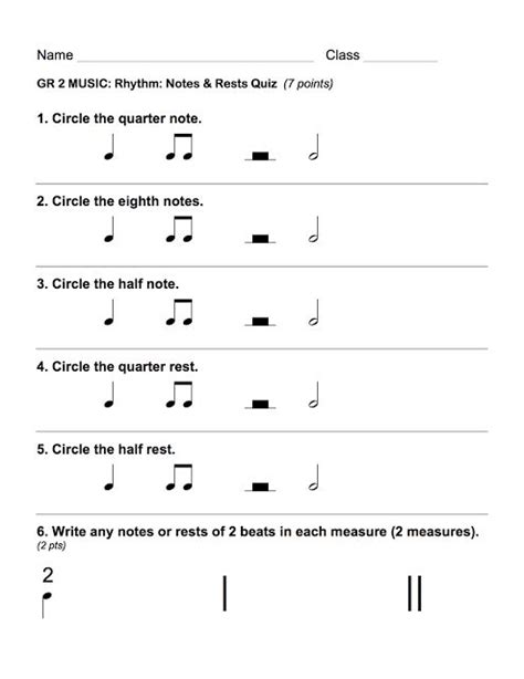 1st Grade Music Worksheet