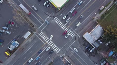 Top Down Aerial View Of Street Intersection In The City Stock Footage