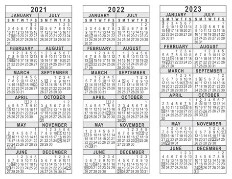 2021 2023 Printable Yearly Calendar
