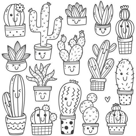I love how simple it is to use free printable coloring it is so easy to talk to kids when they are coloring. Set of cactus plant in kawaii #doodle Premium Vector ...