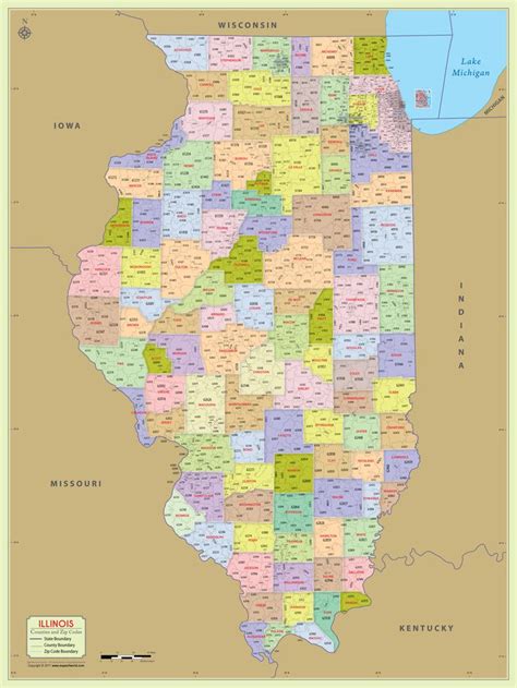 Buy Illinois Zip Code With Counties Map Zip Code Map County Map Coding