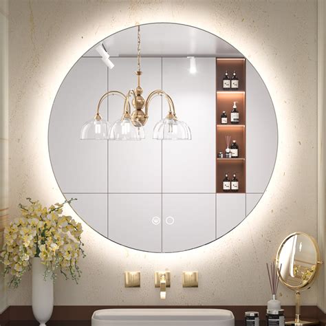 Keonjinn 28 Inch Round Led Bathroom Mirror 3 Color Temperature Backlit