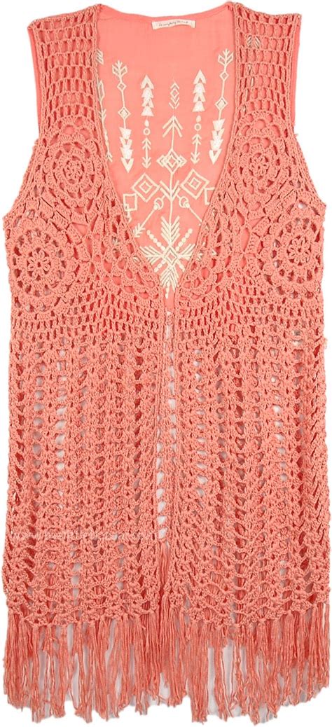 Coral Fringe Vest In Knit Crochet Boho Style Boho Crochet Crochet