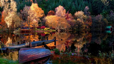 Boat Lake Dock Reflection Trees Hd Wallpaper Nature And Landscape