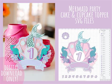 Mermaid Birthday Party Cake Topper Svg Instant Download File Etsy