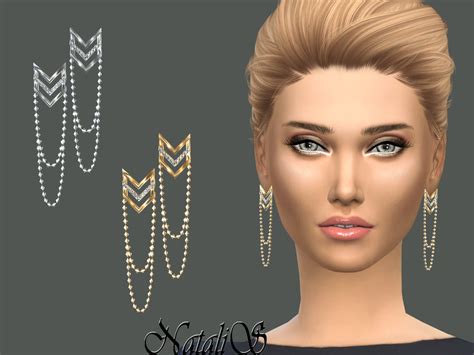 The Sims Resource Natalischevron Earrings With Draped Chain