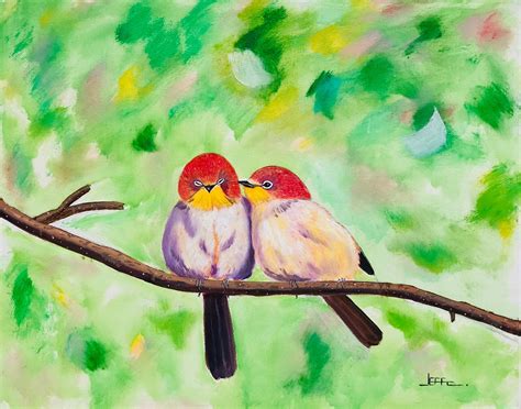 Lovebirds Original Oil Painting Bird Watching Love Wildlife Etsy