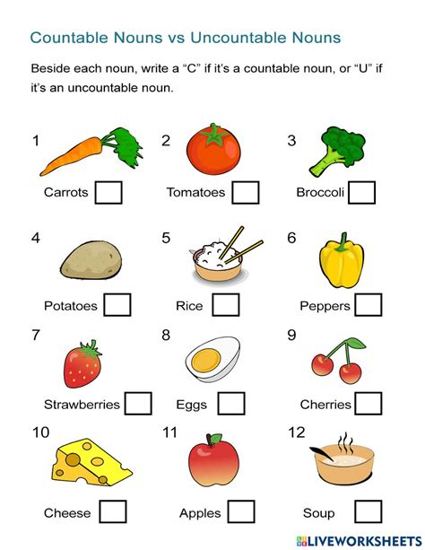Ejercicio De Countable And Uncountable Nouns Worksheet