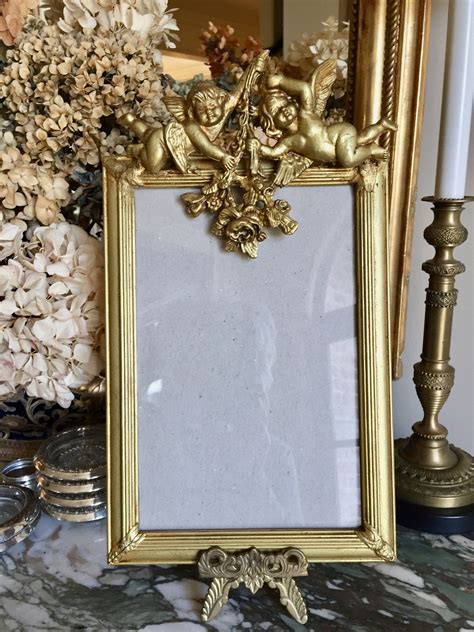 Vintage Cherub Photo Frame Gold Toned Wooden Decorative Picture Frame