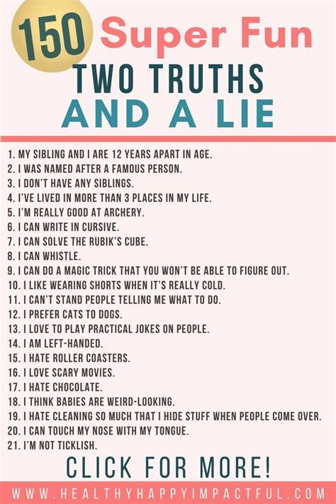 A Poster With The Words Super Fun Two Truths And A Lie