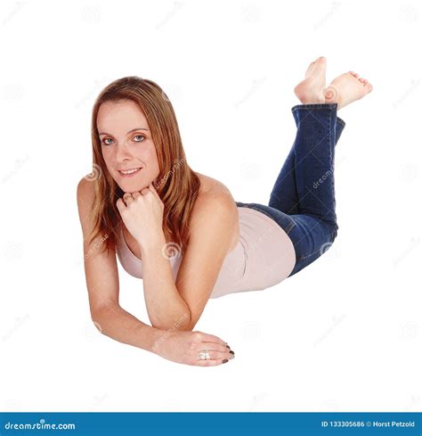 Woman Lying On Her Stomach On The Floor Stock Photo Image Of Lovely