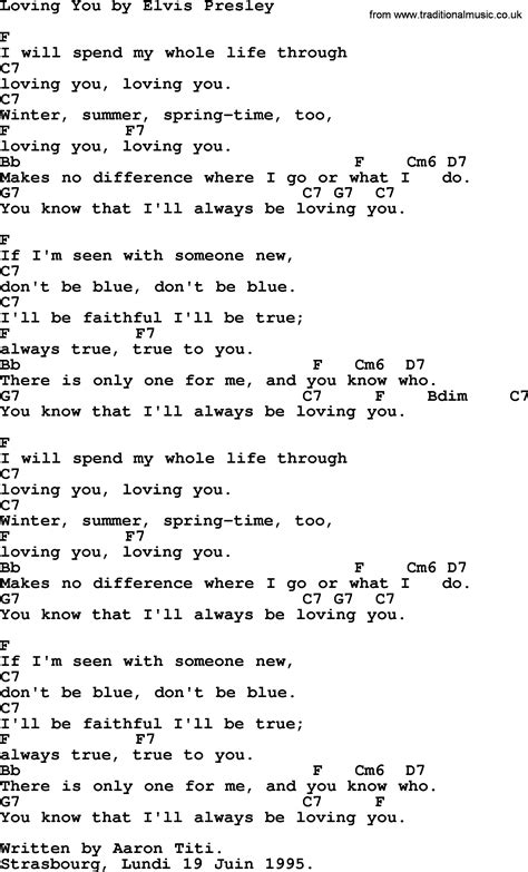 Loving You, by Elvis Presley - lyrics and chords