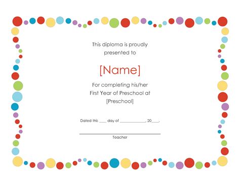 Preschool Award Certificate Style 2 Word Template Graduation