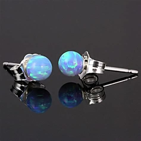 Mm Australian Azure Blue Opal Ball Stud Post Earrings Solid Etsy