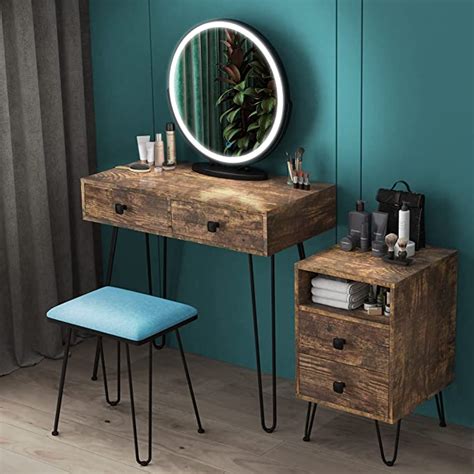 Lvsomt Vanity Desk Set With Lighted Mirror Makeup Vanity With Drawers