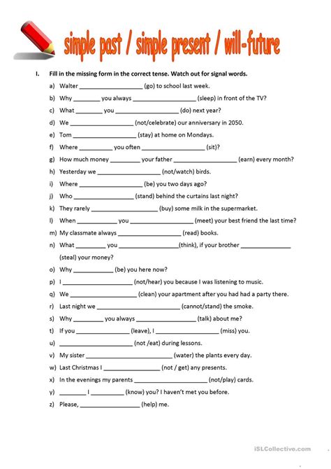 Simple Tenses Of Verbs Worksheet