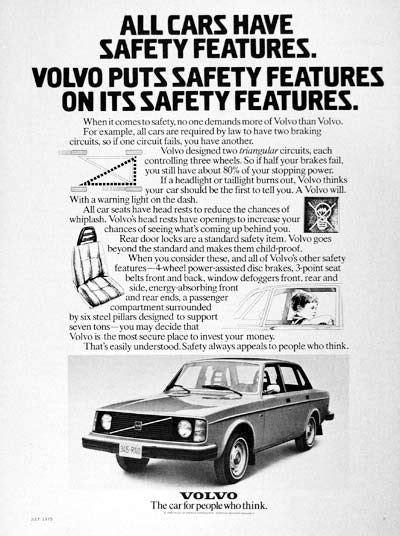 1975 Volvo Sedan Vintage Ad All Cars Have Safety Features Volvo Puts