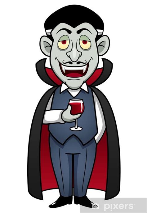 Wall Mural Illustration Of Cartoon Count Dracula With Glass Of Blood
