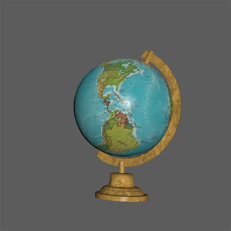 Earth Globe With Wooden Stand And Brass Elements World Map 3d Model
