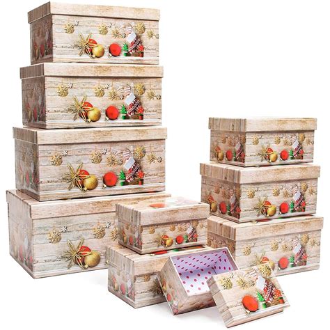 10 Pack Nesting Christmas Gift Boxes With Lids For Presents Decorative