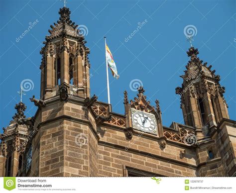 Historic Design Clock Tower In The Top Of A Heritage Building With